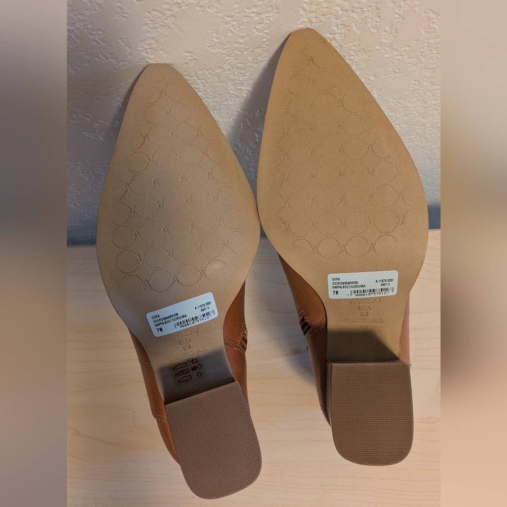 Arezzo Tan Leather Ankle Booties with Pointed Toe - Picture 6 of 12